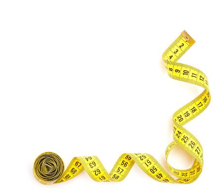 Yellow measuring tape isolated on white background 