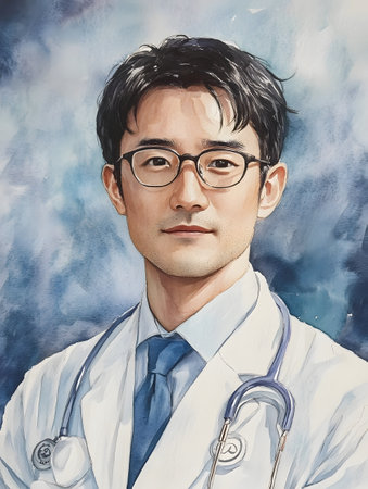 Portrait of a doctor with stethoscope on his neck.の素材