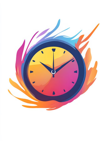 Clock icon on fire background. Time concept. Vector illustration in flat style.の素材