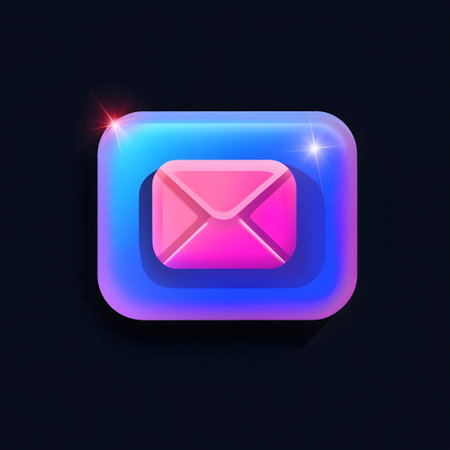 Illustration of a glossy email icon isolated on a dark background.の素材