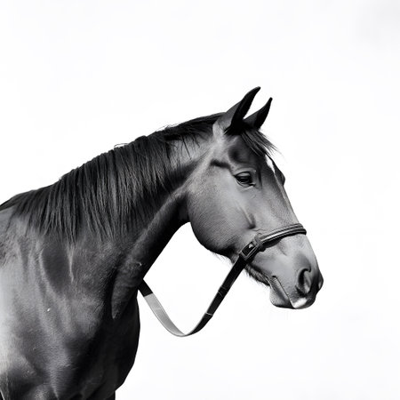 Portrait of a purebred stallion on a white background.の素材