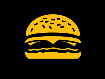 Hamburger icon. Burger symbol. Flat design style. Yellow on black background.の素材