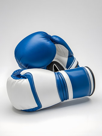 Pair of blue boxing gloves on a white background. 3d renderingの素材