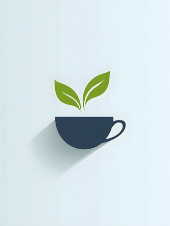 Coffee cup and leaf on a white background. Vector illustrationの素材