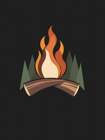 Camping bonfire icon on a dark background. Vector illustration.の素材
