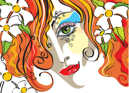 Vector portrait of the young woman with red hairのイラスト素材