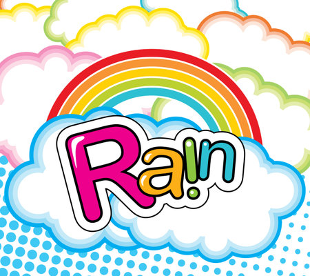 Vector funky illustration with clouds and rainbowのイラスト素材