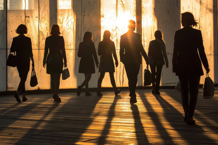 Business professionals against an abstract urban background symbolizing teamwork and networkingの素材