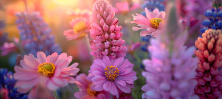 Vibrant blooms in a well maintained garden showing the beauty of natural harmonyの素材