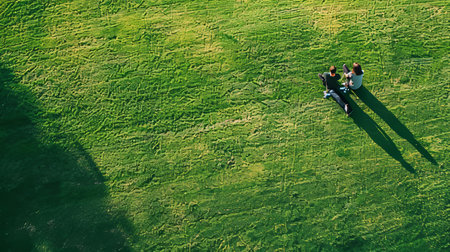 Friends enjoying a relaxing picnic on the grass, embracing a sense of freedom and joyの素材