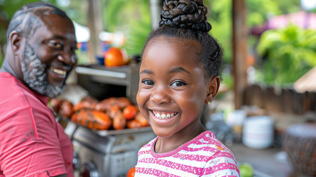 Joyful family barbecue in the backyard cherishing moments and connection togetherの素材