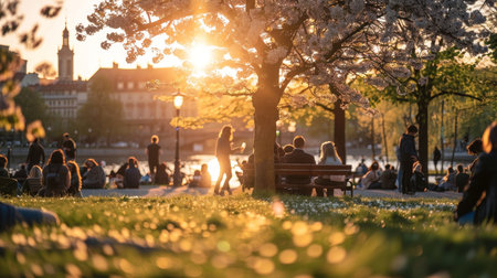 A joyful picnic on the grass, embracing carefree moments and laughter with friends outdoors togetherの素材