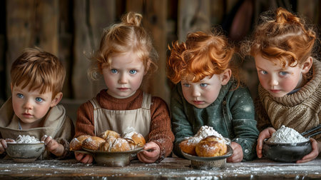 Children making breakfast for their mom with love, care, and attention to detailの素材