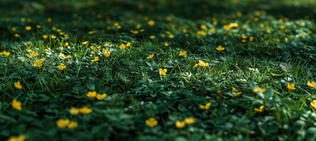 Lush green meadow adorned with vibrant wildflowers, capturing the essence of spring's beautyの素材