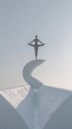 Balancing figure in minimalist design at a serene location during daylight under clear skiesの素材