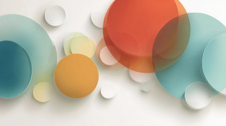 Colorful circular art installation featuring overlapping circles in various shades, creating a playful and vibrant wall decoration for modern interiorsの素材