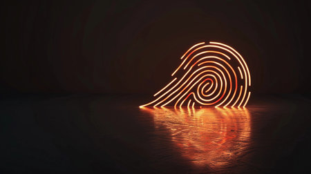 Creative neon wave design illuminated in a dark space showcasing smooth curves and reflections on a shiny surfaceの素材