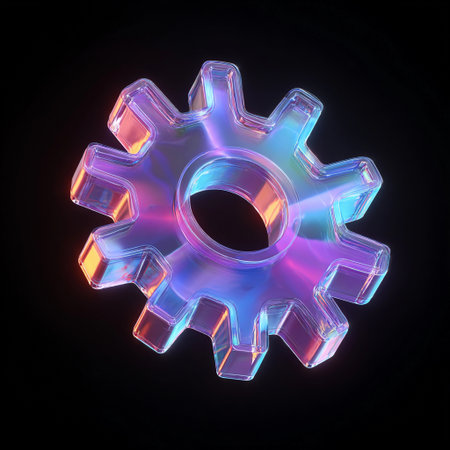 Colorful transparent gear design with vibrant reflections showcasing intricate details and modern aesthetic appealの素材