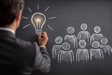 Bright idea for group discussion on innovative solutions in a corporate settingの素材