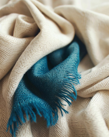 Cozy blankets arranged on a soft surface showcasing textures and colors in a warm, inviting setting during daylight hoursの素材