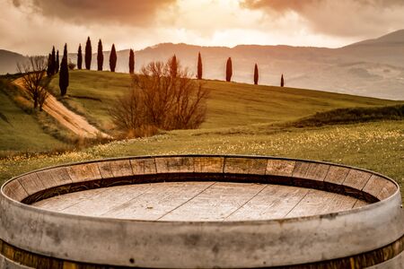 Mood fall photo of Tuscany landscape. Empty space background for you products and decoration. A...