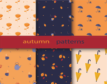 Six different autumn seamless models. Infinite texture for wallpaper, web page background, wrapping...