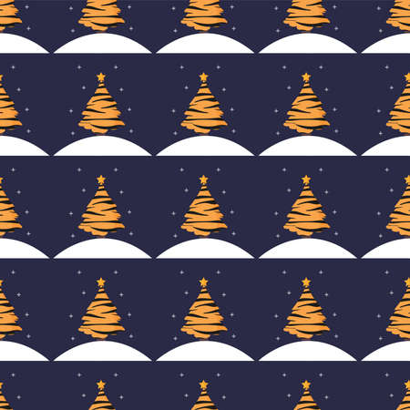 Cute Christmas tree in tiger color. seamless pattern Cartoon Christmas tree. Vector illustration