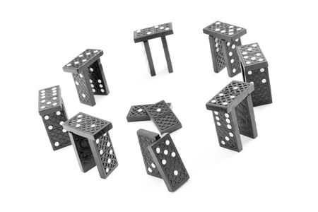 Building Stonehenge from several domino blocksの写真素材