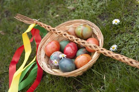 Easter stick and colorful eggs