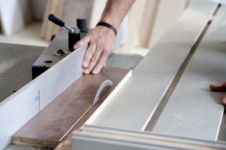 Workshop of a cabinmaker - working with woodの写真素材