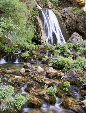 Waterfall and riverbed in Rio Mundo Natural Parkの写真素材
