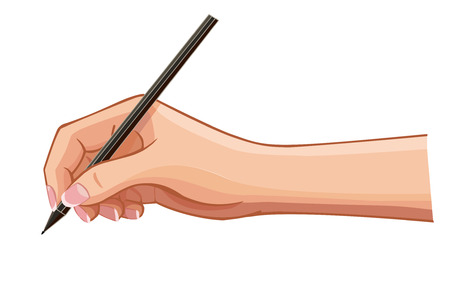 vector female hand with a pen wrote a message on a horizontal surface isolated on whiteのイラスト素材