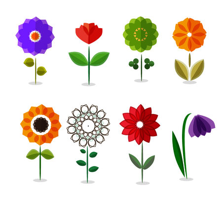 vector colorful flowers icon set isolated on white のイラスト素材