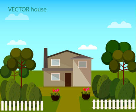 landscape with beautiful house のイラスト素材