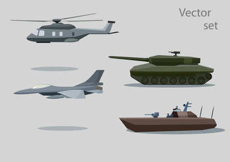 vector set of military vehicle with shadows isolated on gray background のイラスト素材