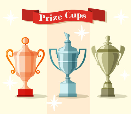 vector set of three prize cups,different kind of trophies in Flat designのイラスト素材