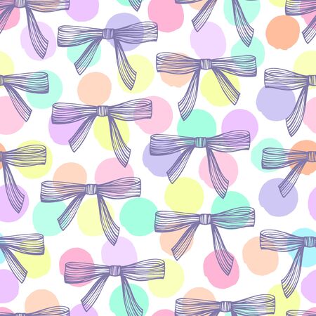 Seamless pattern with bows on a polka dot background.のイラスト素材