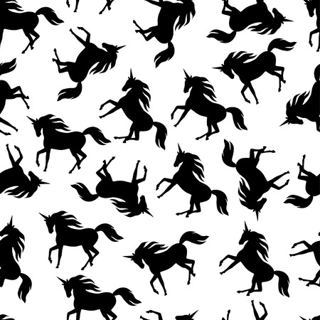 Realistic unicorn silhouette seamless pattern.のイラスト素材