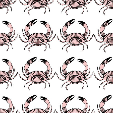 Seamless pattern with stylized crabs. Can be used for invitations, greeting cards, print, gift wrap. Sea food theme.のイラスト素材