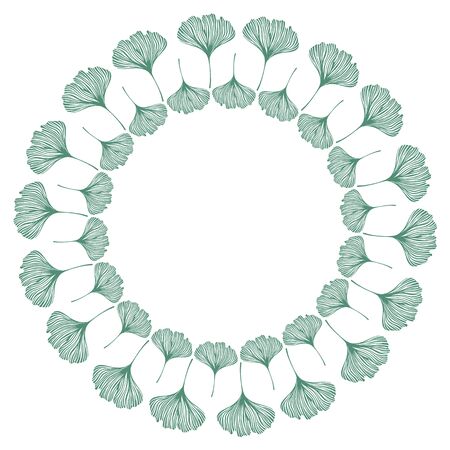 Vector circle frame, wreath made of ginkgo leaves. Circle decoration.のイラスト素材