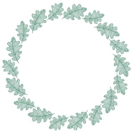 Vector circle frame, wreath made of oak leaves. Circle decoration.のイラスト素材