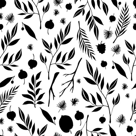Hand drawn seamless pattern with branches and berries. Vector background. Design element for card, print, template, wallpaper.のイラスト素材