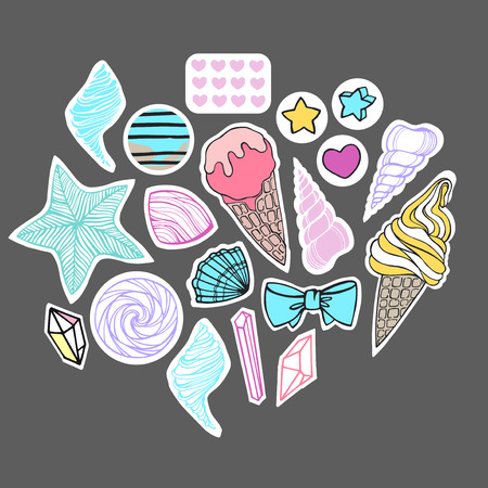 Pop art summer chic patches, pins, badges and stickers.のイラスト素材