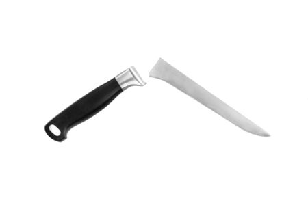 Broken chopping kitchen knife isolated on white backgroundの写真素材
