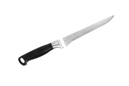 Broken chopping kitchen knife isolated on white backgroundの写真素材