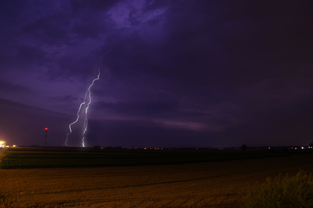 Lightning on heavy and dark clouds. Storm sky.の写真素材