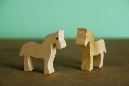 Silhouette of a horse cut from wood. Ecological wooden toys.の写真素材