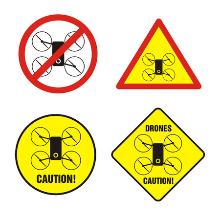 Prohibition drones and warning sign. No drones flight.のイラスト素材