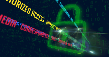 Cyber security buzzwords coding for numbers by green padlock