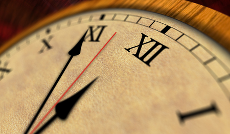 Retro style clock 3D illustration. The old timer, second hand and minute hand with roman numerals.